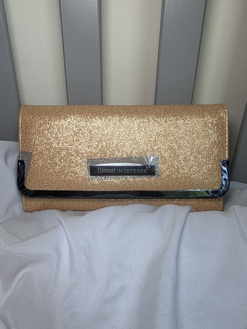 Damsel In Defense Metallic Gold Clutch Wallet NWOT